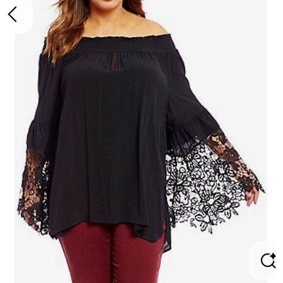Ali Miles Women’s Tunic Top Black Lace Bell Sleeve Whimsigoth Boho 1X - Picture 2 of 5
